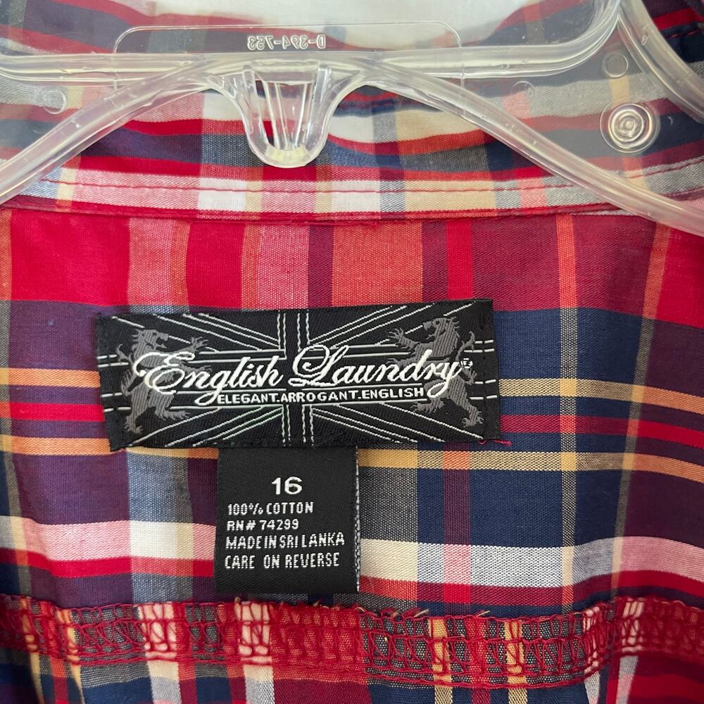 English Laundry Kids Plaid Button Up‎ Western Cowboy 3/4 Roll Tab Sleeve Sz 16 - Picture 5 of 7